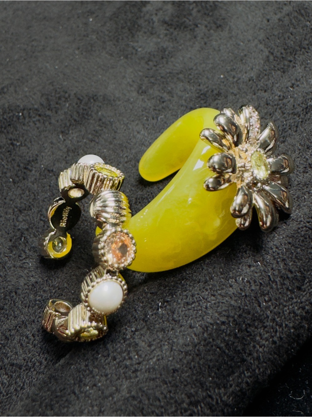 Coffee Gold Floral Yellow Resin CZ Open Ring Size 7